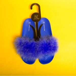 INC INTERNATIONAL CONCEPTS Women's Marabou Pool Slides